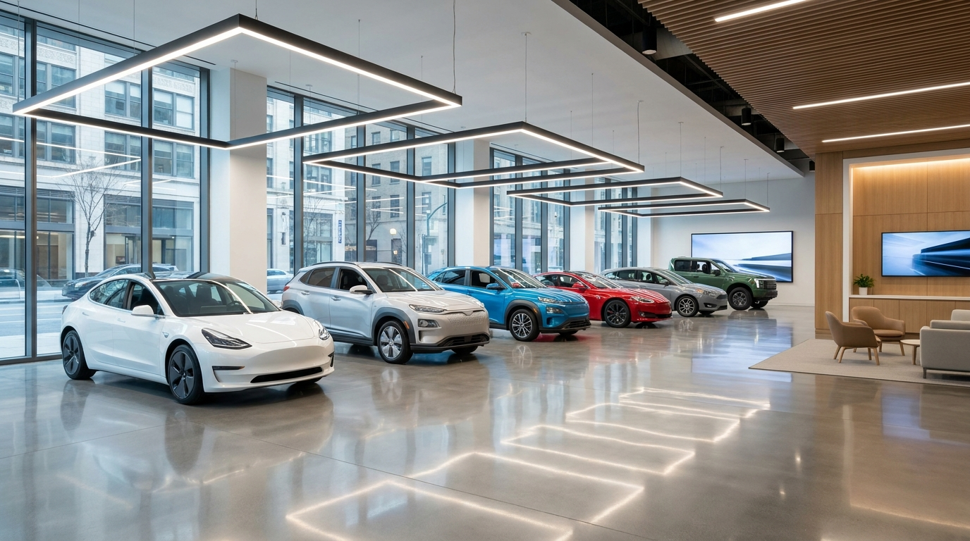 Modern EV dealership showroom