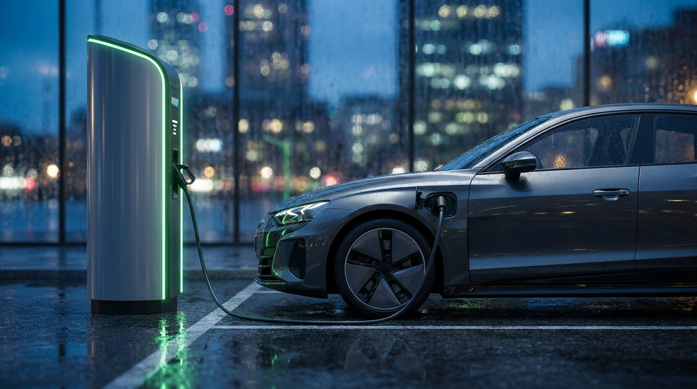 DC fast charging station at blue hour